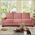thumbnail image 1 of Muumblus 83.5" Living Room Sofa with Cup Holders, Cozy Plush Upholstered Couch, Corduroy Sofa 3-Seater, Pink, 1 of 12