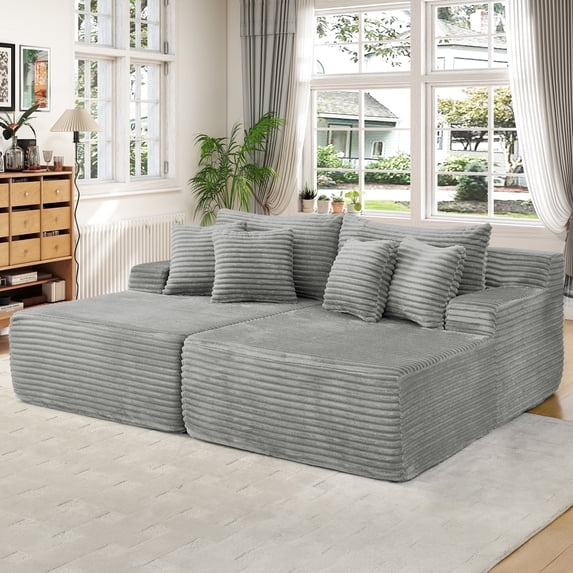 Muumblus 83" Oversized Double Chaise Lounge Chair Indoor, Modern Boneless Plush Corduroy Upholstered Modural Sectional Sleeper Cloud Couch for Living Room Apartment, Gray