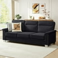 thumbnail image 1 of Muumblus 84" Velvet Sofa, Modern Deep Seat 3-Seater Couch with Nailhead Trim, Curved Arms and Metal Legs for Living Room, Black, 1 of 10