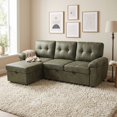 thumbnail image 1 of Muumblus 88" L-Shaped Sectional Sofa Bed with Storage Chaise, Convertible Sleeper Sofa for Living Room, Small Space, Green Faux Leather, 1 of 5