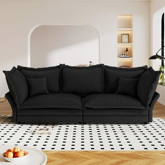 FFH 90.55" Reversible Sofa, Modern Upholstered Velvet Cloud Couch with Soft Pillows, Comfy Lounge Sofa with Deep Seat for Living Room