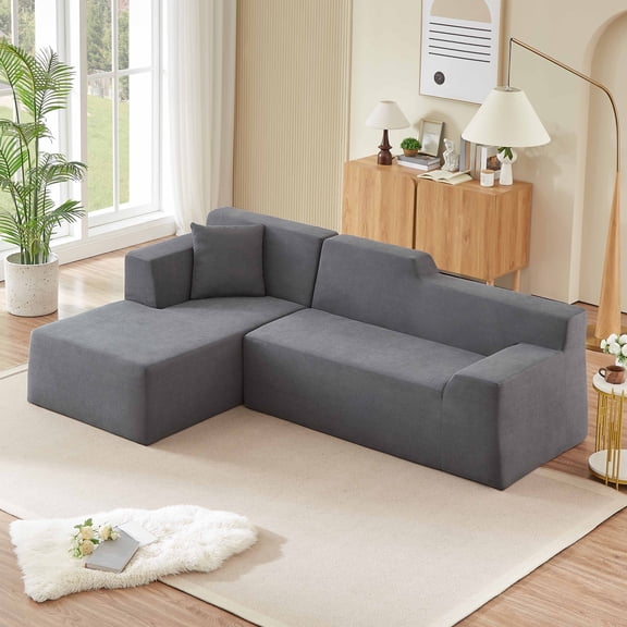 Muumblus 96.5" Cloud Sectional Sofa with Left Chaise, Cozy High-Back L-Shaped Modular Couch, No Assembly Boneless Sofa for Living Room, Apt., Gray Corduroy