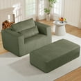 thumbnail image 1 of Muumblus Accent Chair with Movable Ottoman, Oversized Indoor Chaise Lounge Chair, No Assembly, Boneless Corduroy Cloud Sofa for Living Room, Green, 1 of 12