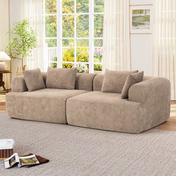 Muumblus Boneless Modular Sectional Sofa, 96" Oversized Deep Seat Loveseat Sofa, Cozy Cloud Living Room Couch, Brown Teddy