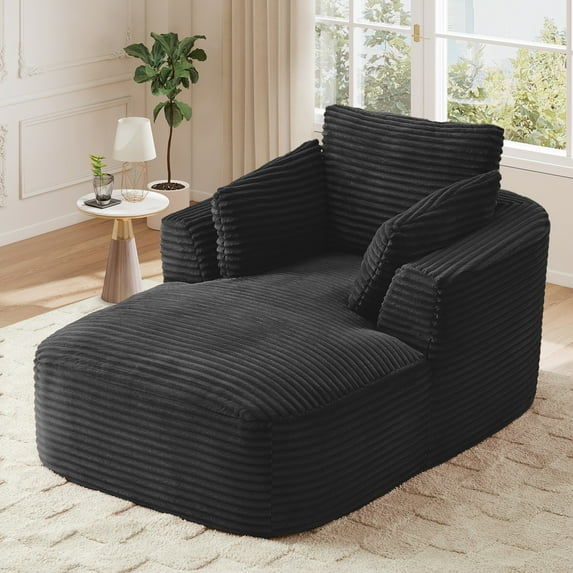 Muumblus Chaise Lounge Indoor, Cozy Lounge Chair Sleeper Sofa for Adults, No Assembly Required, Black Corduroy