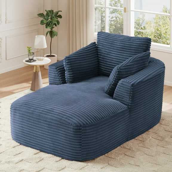 Muumblus Chaise Lounge Indoor, Cozy Lounge Chair Sleeper Sofa for Adults, No Assembly Required, Blue Corduroy