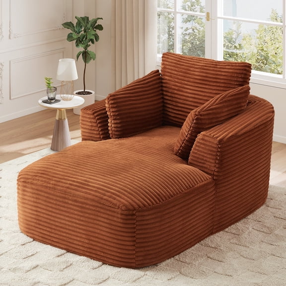 Muumblus Chaise Lounge Indoor, Cozy Lounge Chair Sleeper Sofa for Adults, No Assembly Required, Orange Corduroy