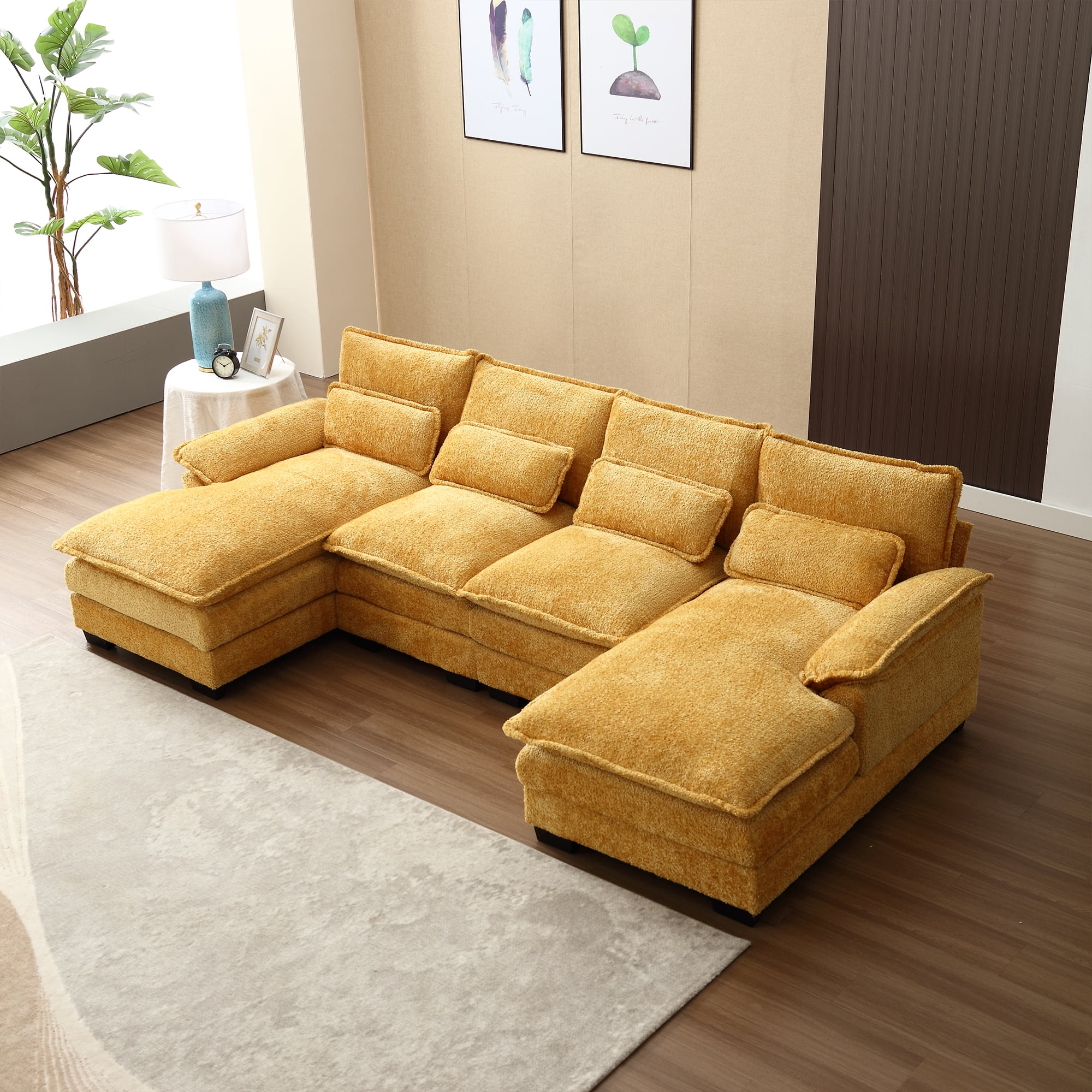 Muumblus Chenille Sectional Sofa with 2 Chaise, 110.6