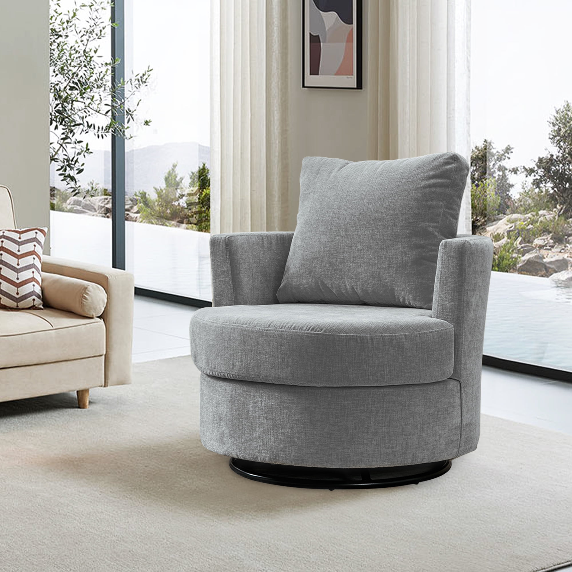 Muumblus Chenille Swivel Accent Chair, Barrel Chair Comfy Round ...