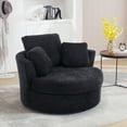 thumbnail image 1 of Muumblus Chenille Swivel Accent Chair Barrel Chair, Oversized Comfy Armchair with Pillows, Modern Leisure Sofa Chair for Living Room Bedroom, Black, 1 of 8