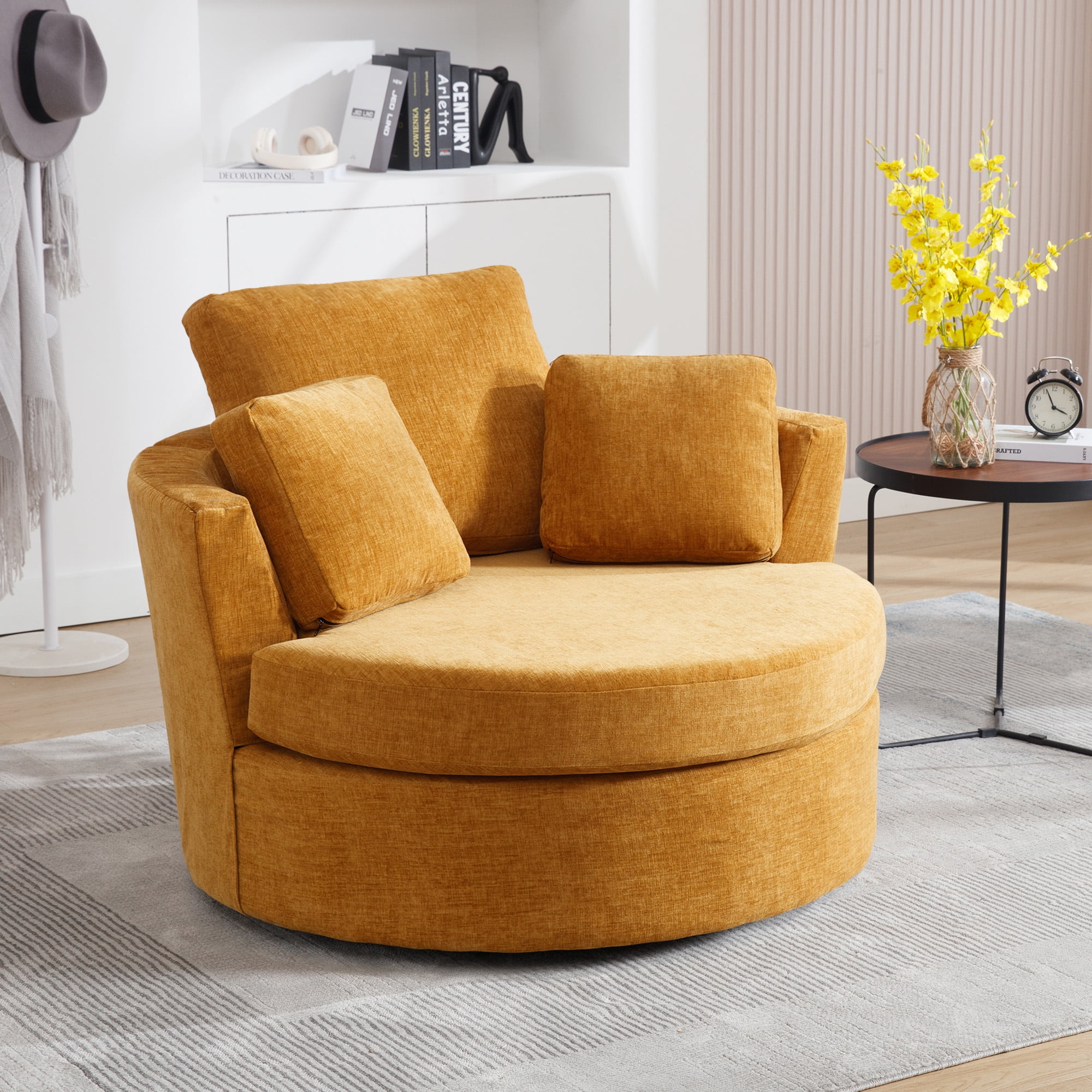 Muumblus Chenille Swivel Accent Chair, Oversized Comfy Armchair, Living