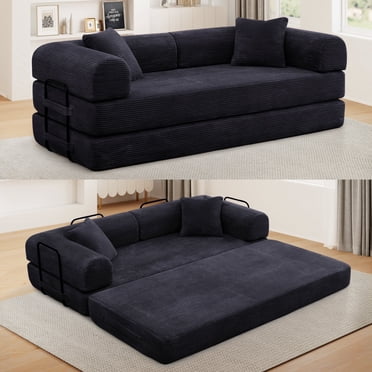 Muumblus 78" Corduroy Loveseat Cloud Sofa , Queen Size Convertible Slpper Couch Bed for Living Room, Black