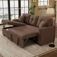thumbnail image 1 of Muumblus Convertible Pull Out Sofa Bed, L-Shaped Sectional Sleeper Couch with Storage Chaise, Brown Polyester, 1 of 11