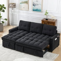Muumblus Convertible Sofa Bed, Sectional Sleeper Sofa with Storage Chaise, L-Shaped Couch for Living Room, Black Chenille