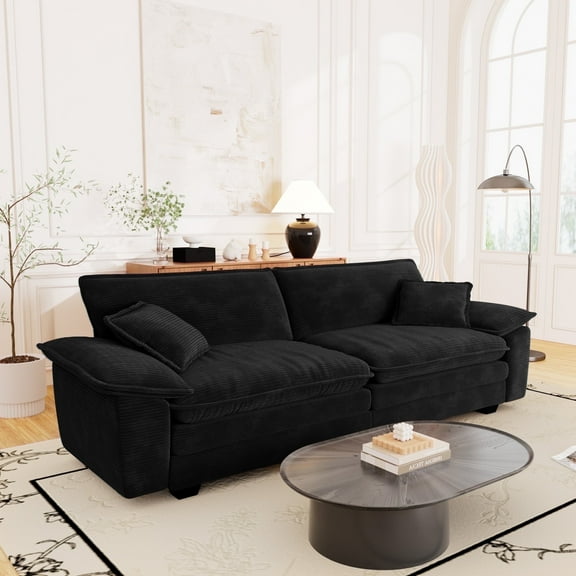 Muumblus 80.5" Corduroy Loveseat Sofa, Oversized Upholstered 2-Seater Plush Cloud Couch for Living Room/Apt, Black