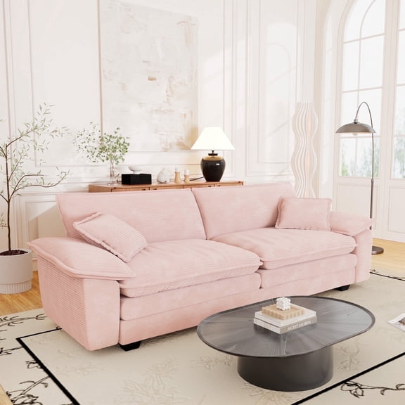 Muumblus 80.5" Corduroy Loveseat Sofa, Oversized Upholstered 2-Seater Fluffy Cloud Sleeper Couch for Living Room/Apt, Pink