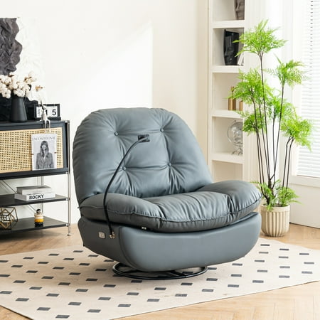 Muumblus Electric Recliner, Swivel Glider Recliner Chair with Bluetooth USB Charger, Modern Leisure Leather Swivel Rocking Chair for Living Room, Gray
