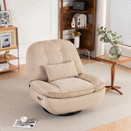 Muumblus Electric Recliner, Swivel Glider Recliner Chair with Bluetooth & USB Charger Port, Modern Leisure Swivel Rocking Chair for Living Room, Camel Linen
