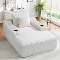 Muumblus Indoor Chaise Lounge Chair with Cup Holders, No Assembly Required, 67"D Oversized Deep Seat Cloud Couch, Corduroy Boneless Sleeper Sofa Bed for Livng Room, White