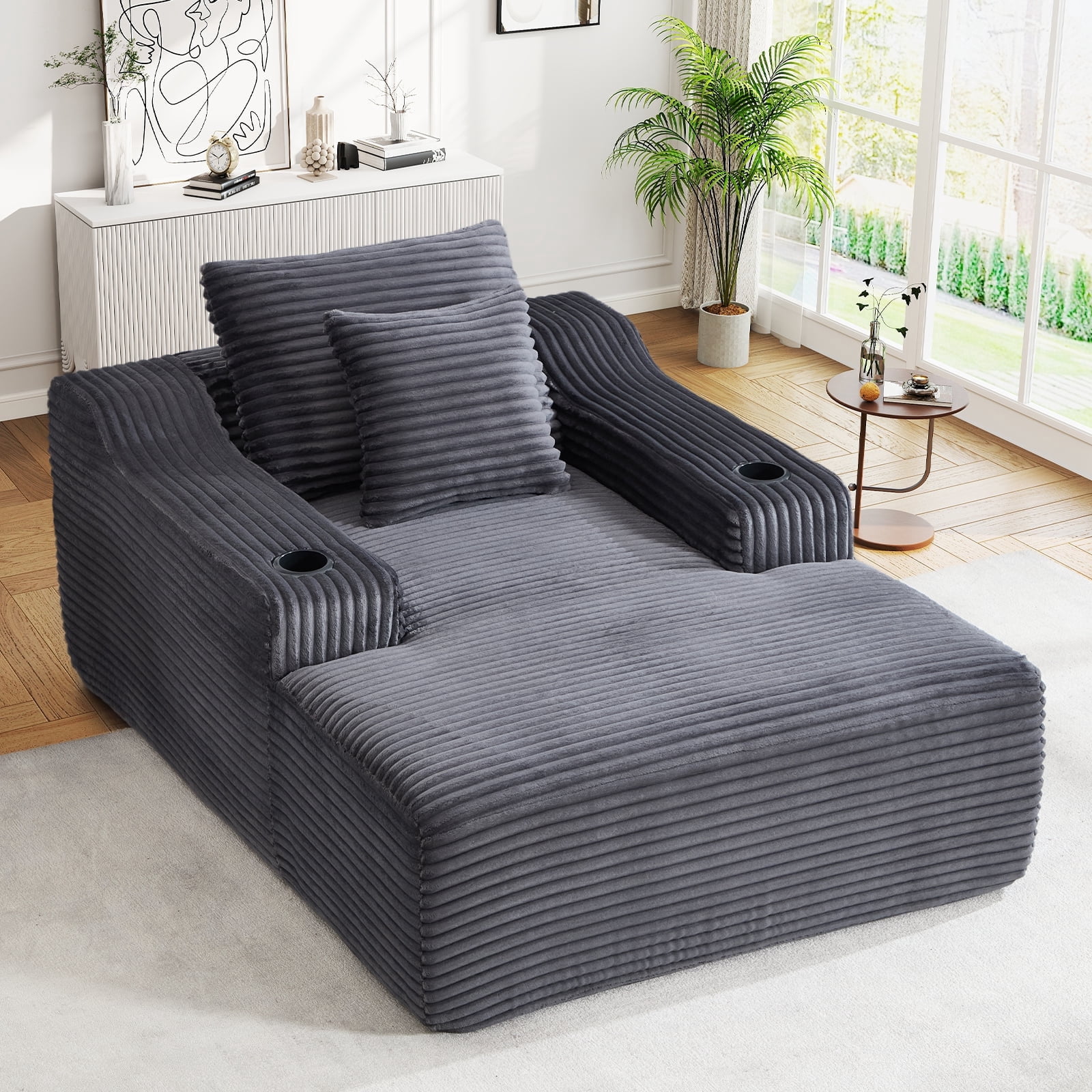 Muumblus Indoor Chaise Lounge Chair with Cup Holders, No Assembly ...