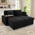 thumbnail image 1 of Muumblus Small Sectional Sofa with 2 Storage Ottomans, 2 Seater Cloud Couch with Bluetooth Speaker & Side Table, Modern Corduroy Sofa for Living Room, Black, 1 of 10