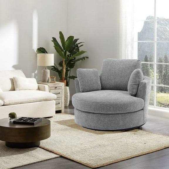 Muumblus Large Swivel Chair, Modern Oversize Accent Barrel Chair Comfy Round Armchair for Living Room, Gray