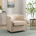 thumbnail image 1 of Muumblus Leather Swivel Accent Barrel Chair for Living Room, Mid Century Glider Rocker, Club Chair Comfy Reading Round Armchair with Copper Nail Design, Beige, 1 of 12