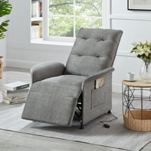 Muumblus Linen Push Back Theater Recliner Chair with Footrest, Dark Gray
