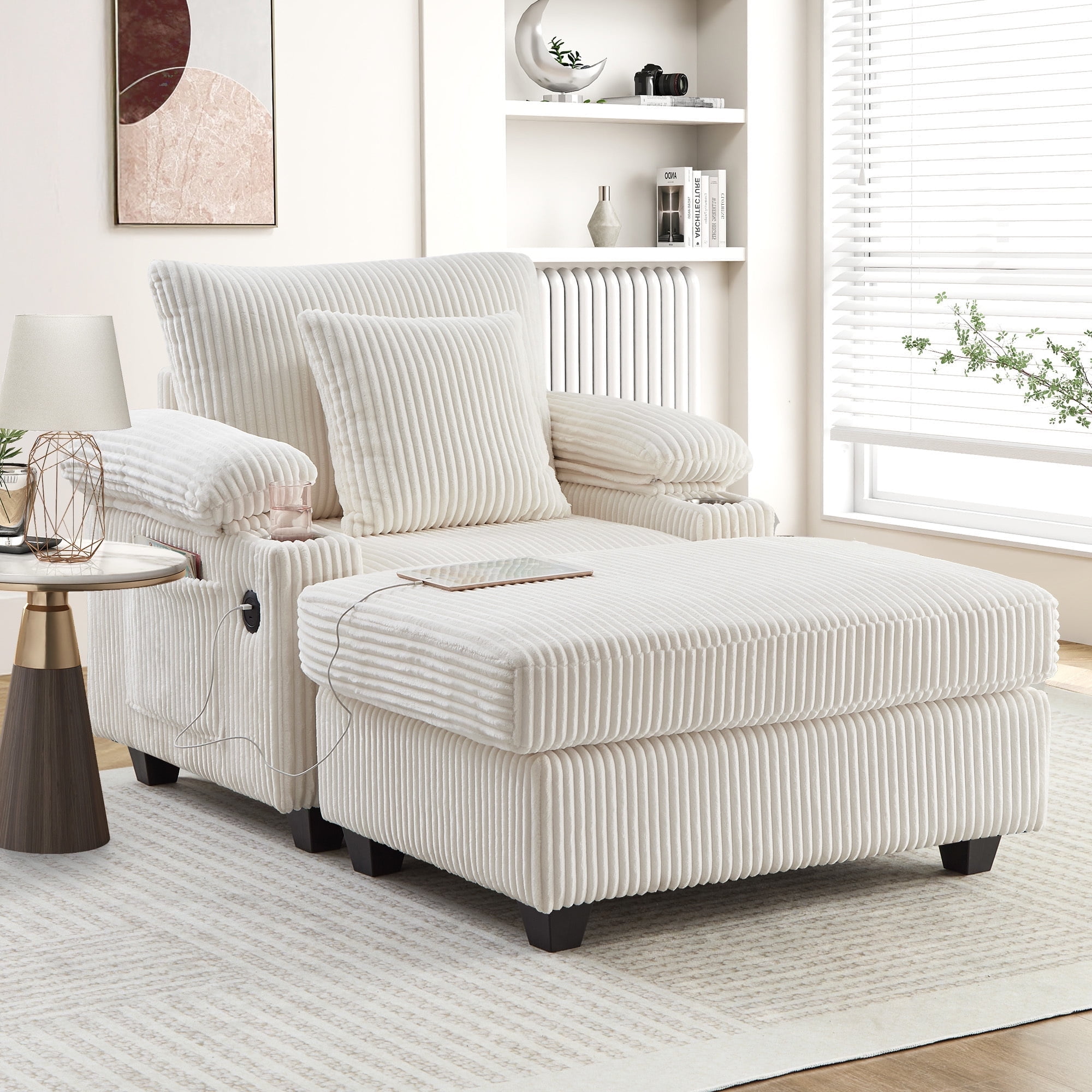 Muumblus Living Room Chair with Ottoman, 7-Speed Adjustable Backrest