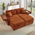 thumbnail image 1 of Muumblus Loveseat Sectional Sofa with 2 Storage Ottomans, Modular Cloud Couch with 2 Side Tables & USB, Plush Double Chaise Lounge Sofa Bed Indoor, Orange Corduroy, 1 of 12