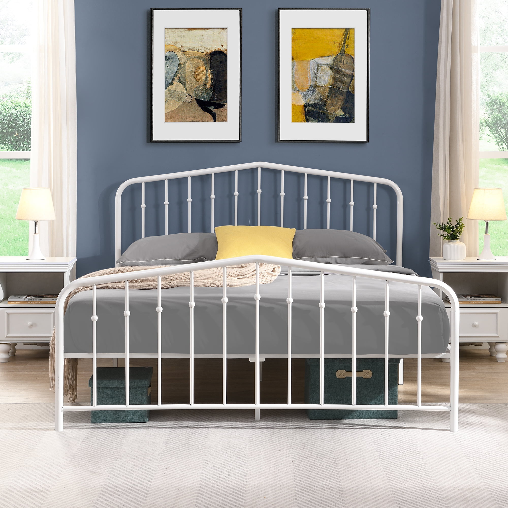Muumblus Metal Platform Bed Frame, Full Size Bed Frame with Headboard