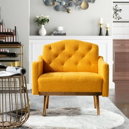 DIFUY Mid Century Accent Chair Modern Linen Fabric Armchair for Living Room Comfy Upholstered Reading Accent Chairs for Bedroom Single Sofa Chair with Wood Legs Walmart
