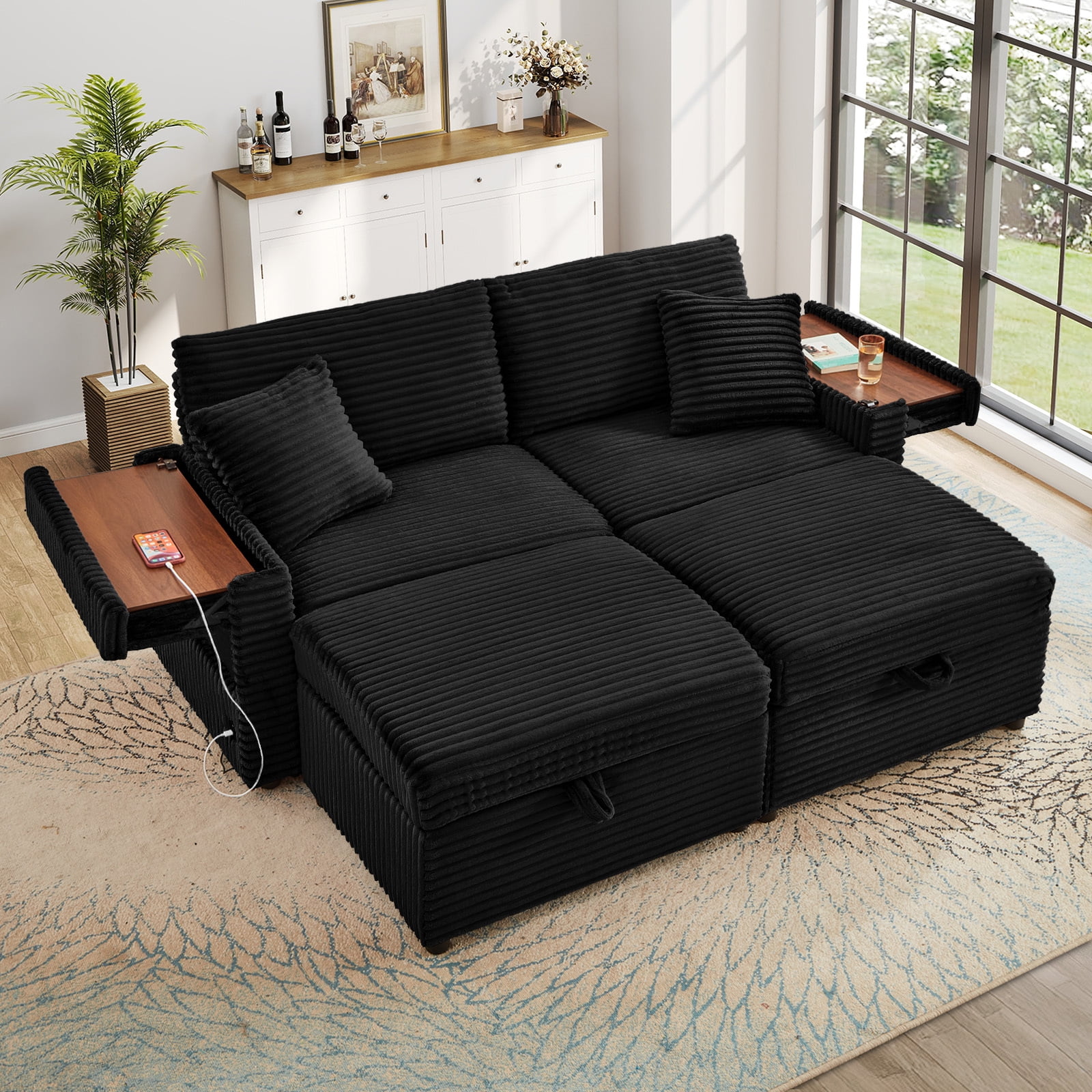 Muumblus Loveseat Sectional Sofa with 2 Storage Ottomans, Modular