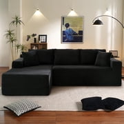 Muumblus Modular Sectional Couch, Modern Oversized L-Shape Boneless Cloud Couch for Living Room, No Assembly Required, Black Corduroy, Left Chaise