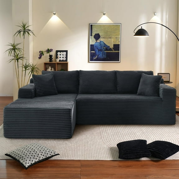 Muumblus Modular Sectional Sofa, Oversized L-Shape Cloud Couch, Modern Corduroy Sleeper Couches for Living Room, No Assembly Required, Dark Grey (Left Facing Chaise)
