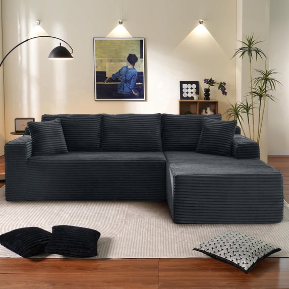 Muumblus Modular Sectional Sofa, Oversized L-Shape Cloud Couch, Modern Corduroy Sleeper Couches for Living Room, No Assembly Required, Dark Grey (Right Facing Chaise)