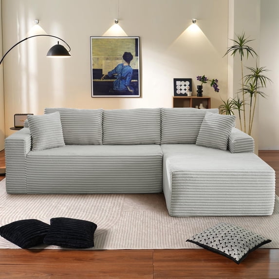 Muumblus Modular Sectional Sofa, Oversized L-Shape Cloud Couch, Modern Corduroy Sleeper Couches for Living Room, No Assembly Required, Light Grey (Right Facing Chaise)