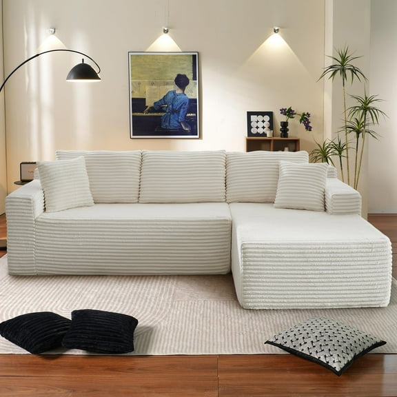 Muumblus Modular Sectional Sofa, Oversized L-Shape Cloud Couch, Modern Corduroy Sleeper Couches for Living Room, No Assembly Required, White (Right Facing Chaise)