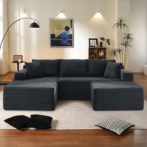 Muumblus Modular Sectional Sofa, Oversized U-Shape Cloud Couch, Modern Corduroy Sleeper Couches for Living Room, No Assembly Required, Dark Grey (Left Facing Chaise)
