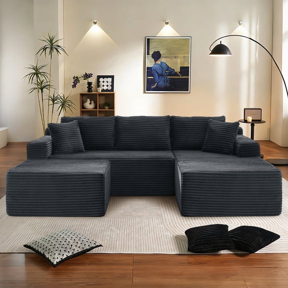 Muumblus Modular Sectional Sofa, Oversized U-Shape Cloud Couch, Modern Corduroy Sleeper Couches for Living Room, No Assembly Required, Dark Grey (Right Facing Chaise)