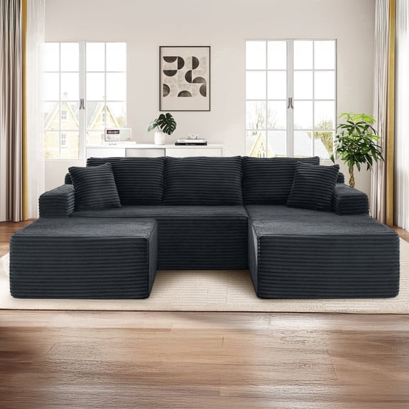 Muumblus Modular Sectional Sofa, Oversized U-Shape Cloud Couch, Modern Corduroy Sleeper Couches for Living Room, No Assembly Required, Dark Grey (Right Facing Chaise)