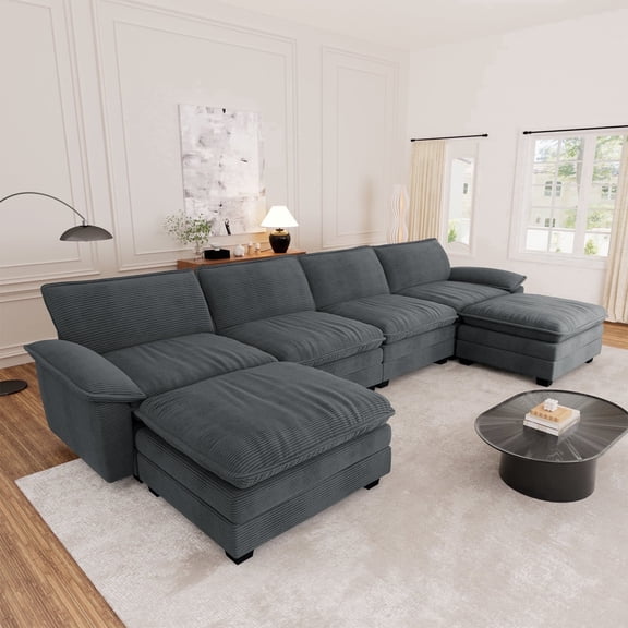 Muumblus Modular Sectional Sofa with 2 Ottoman, Oversize U-Shape Couch for Living Room, Modern Corduroy Sleeper Couches and Sofas Sectional, Gray