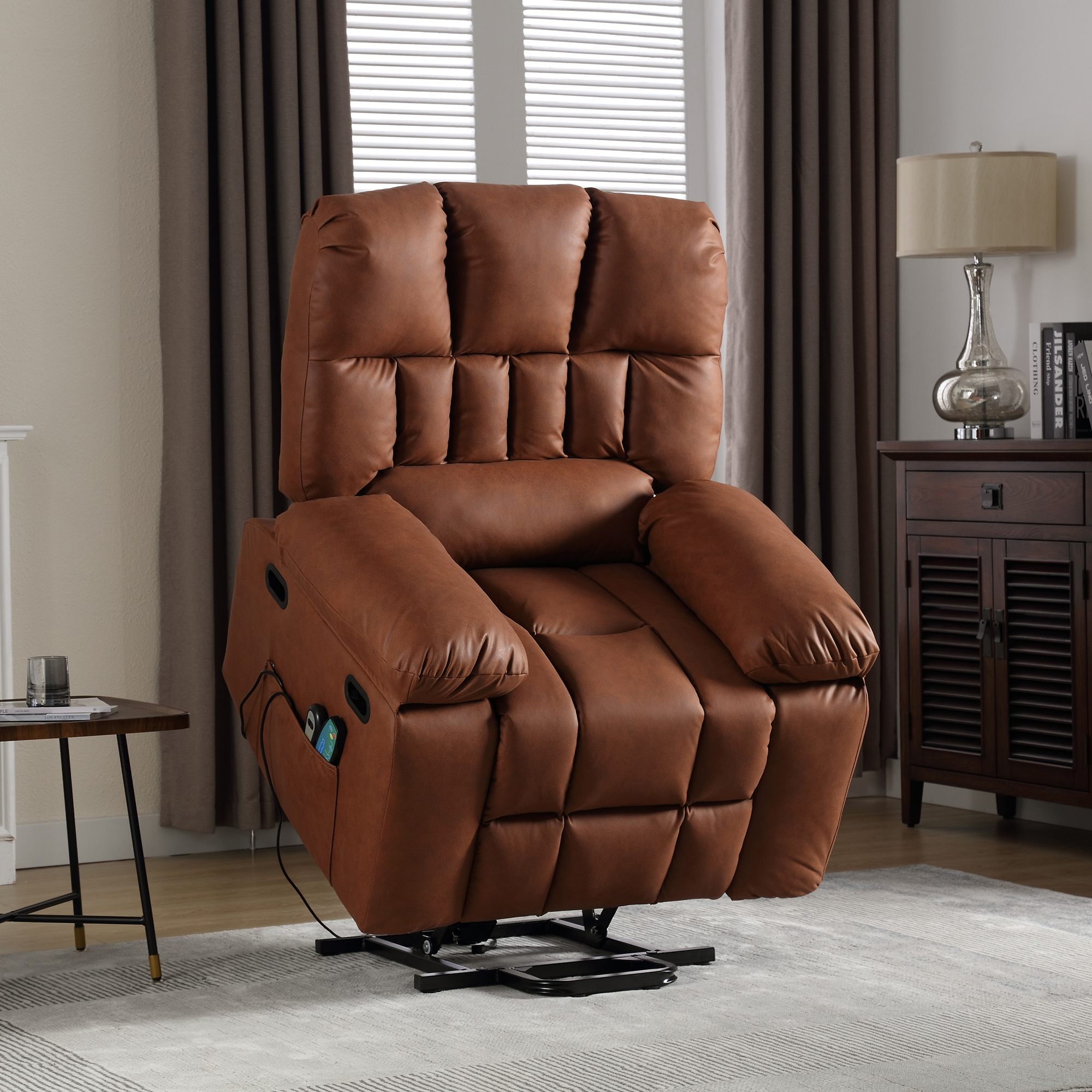 Muumblus Oversize Power Lift Recliner Chair Recliners for Elderly, Heat and Massage, PU Leather Sofa Chair for Living Room Bedroom, Light Brown - image 1 of 9