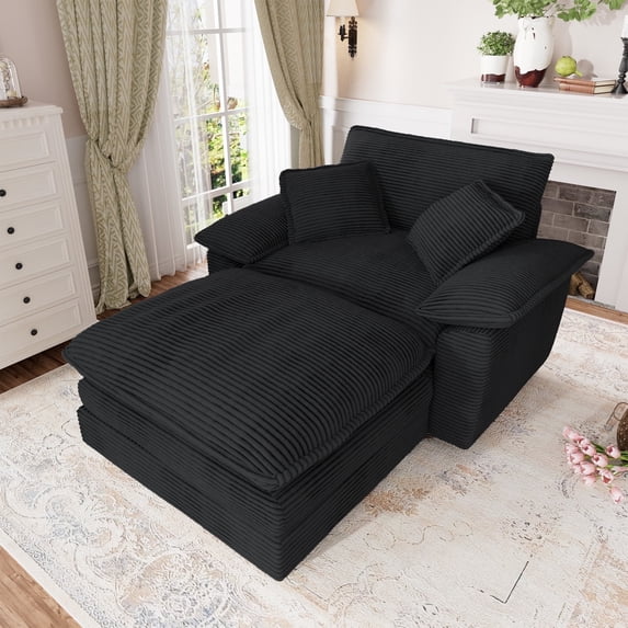 Muumblus Oversized Accent Chair with Ottoman, 48" Indoor Chaise Lounge Cloud Sofa Reading Armchair for Modern Living Room, Bedroom, Black Corduroy