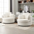 thumbnail image 1 of Muumblus Oversized Barrel Swivel Accent Chair Set of 2, Comfy Armchair with 3 Pillows, Modern Teddy Fabric Leisure Sofa Chair for Living Room, Bedroom, Ivory, 1 of 8