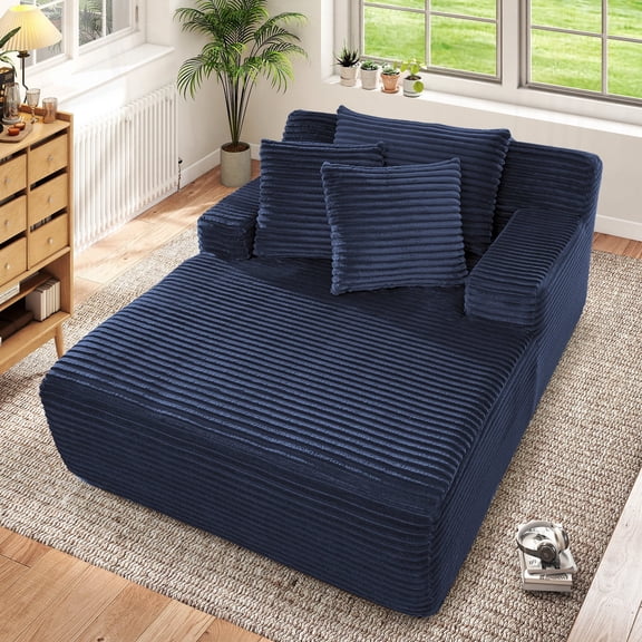 Muumblus Oversized Chaise Lounge Chair Indoor Furniture, No Assembly Required, Plush Corduroy Cloud Floor Sofa Bed for Living Room, Blue