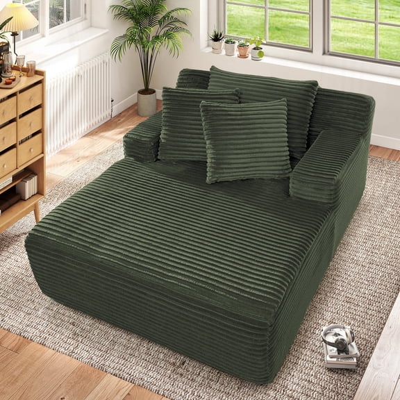 Muumblus Oversized Chaise Lounge Chair Indoor Furniture, No Assembly Required, Plush Corduroy Cloud Floor Sofa Bed for Living Room, Green