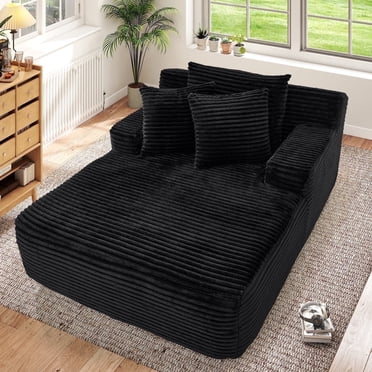 Muumblus Oversized Chaise Lounge Chair Indoor Furniture, No Assembly Required, Plush Corduroy Cloud Floor Sofa Bed for Living Room, Black