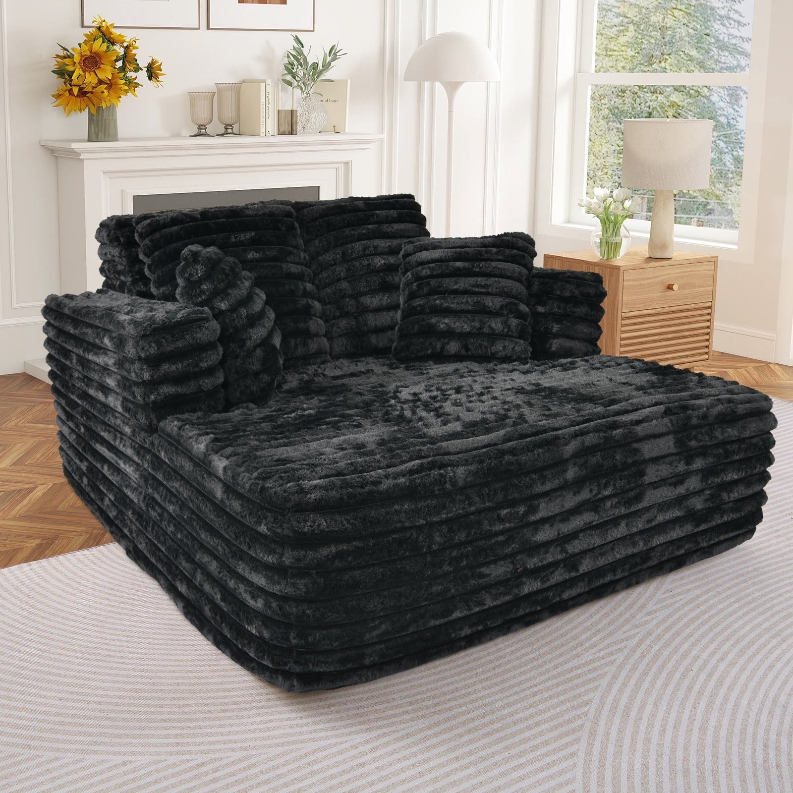 Muumblus Oversized Chaise Lounge Chair Indoor Furniture Assembly Required Plush Corduroy Upholstered Sofa Bed Cozy Sleeper Couch Living Room Bedroom