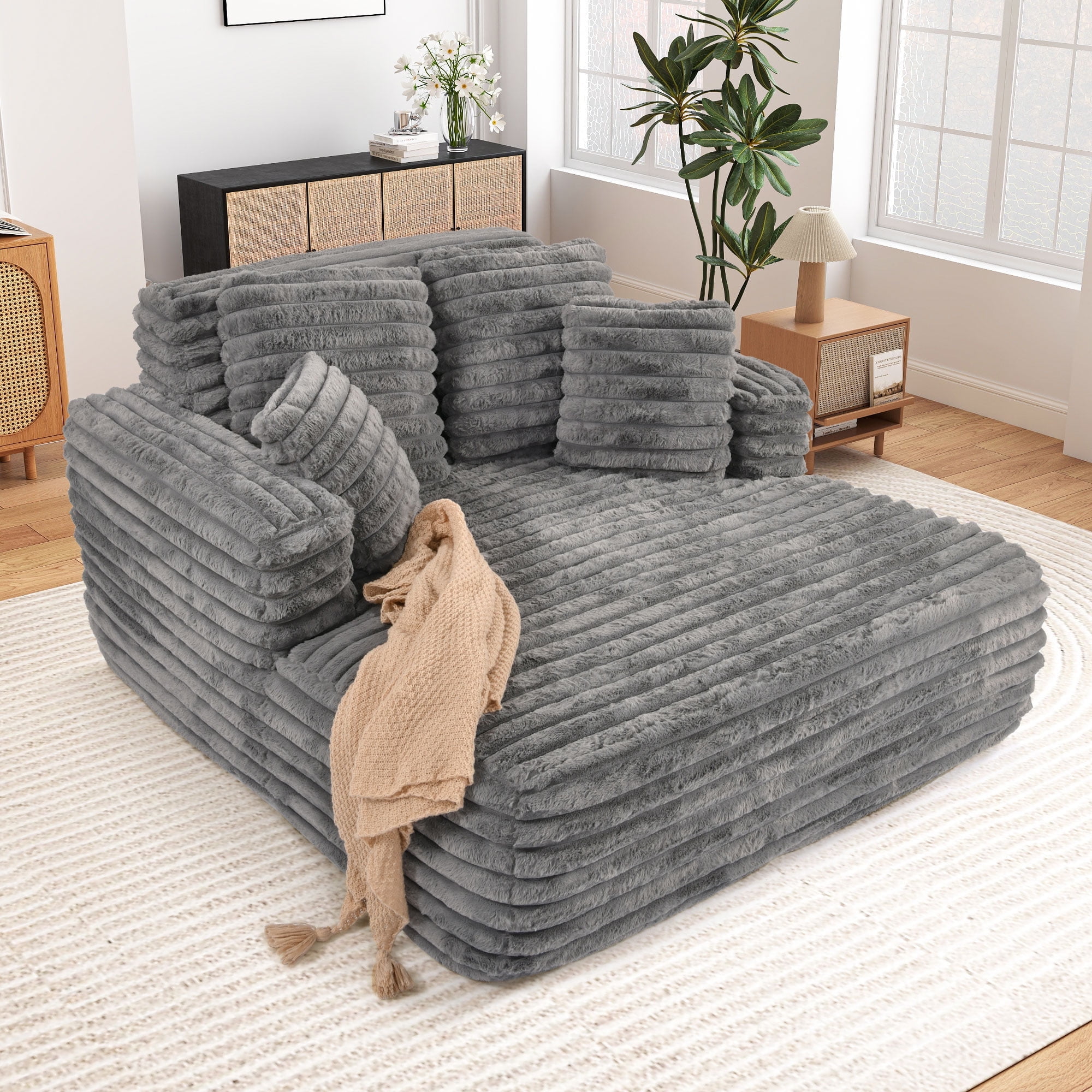 Muumblus Oversized Chaise Lounge Chiar Indoor Furniture Assembly Required Plush Corduroy Upholstered Sofa Bed Cozy Sleeper Couch Living Room Bedroom